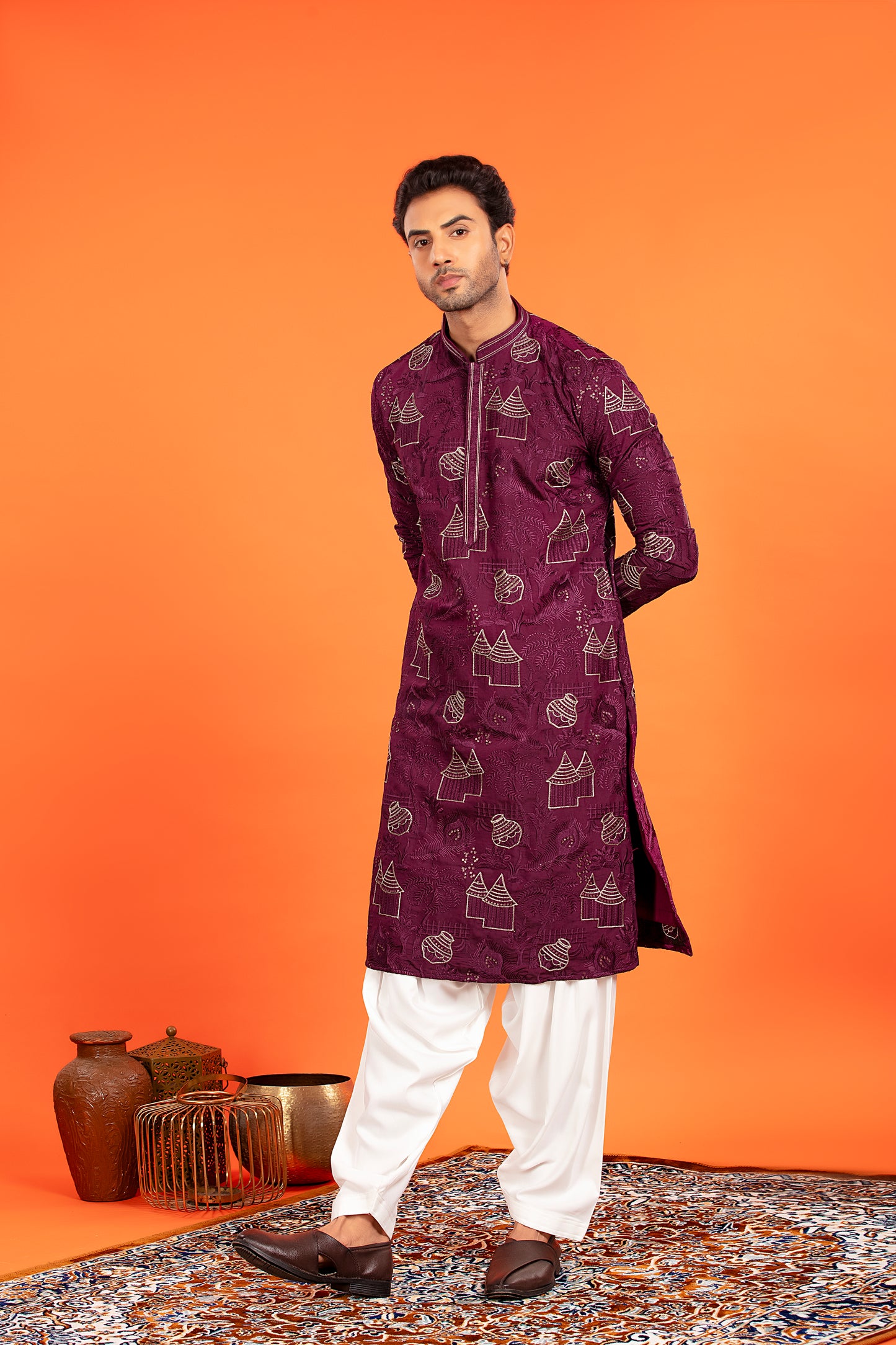 Aarvay – Royal Plum Heritage Kurta with Patiala