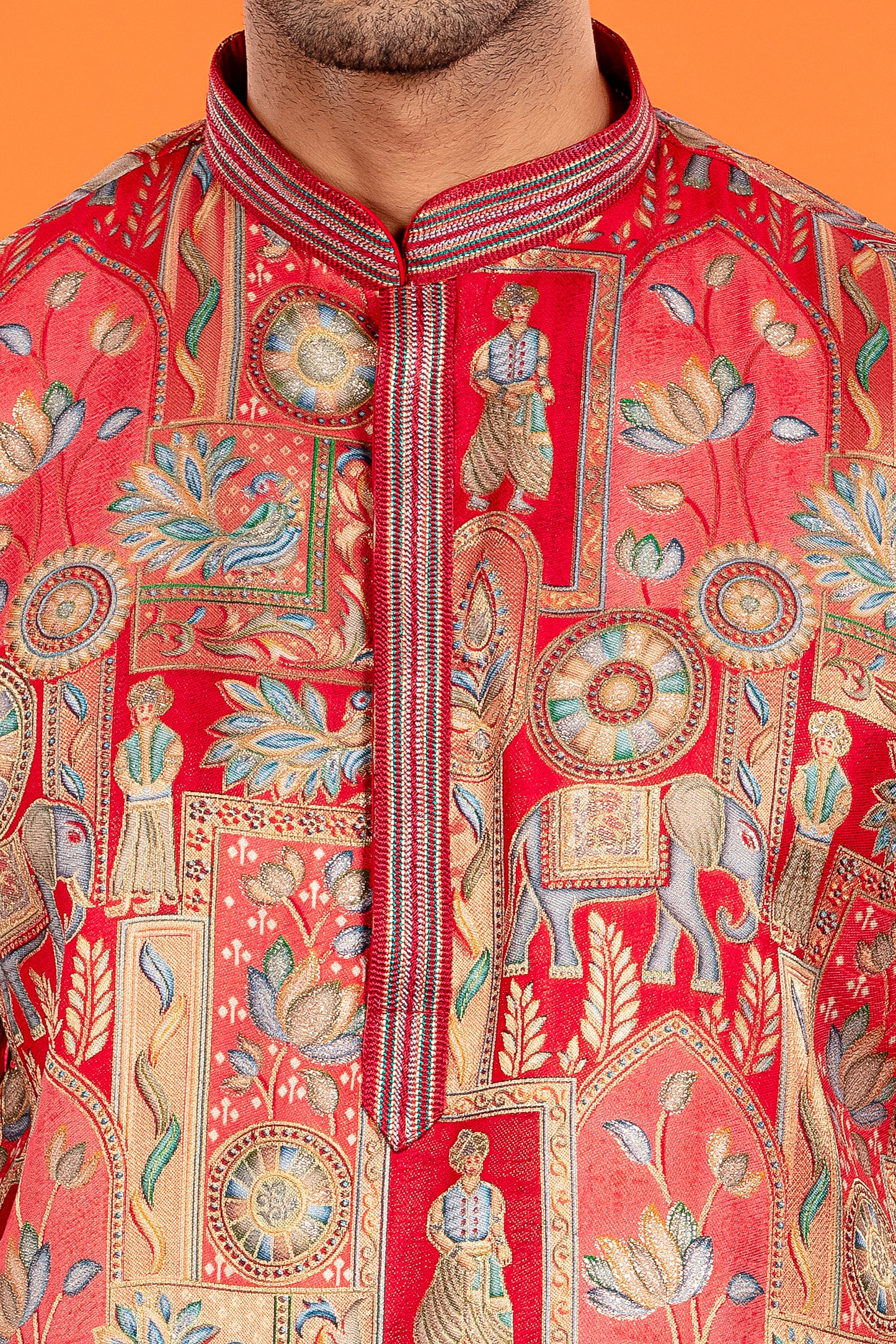 Zarqaa – Regal Red Banarasi Brocade Kurta with Soft Cotton Lining and Traditional Patiala