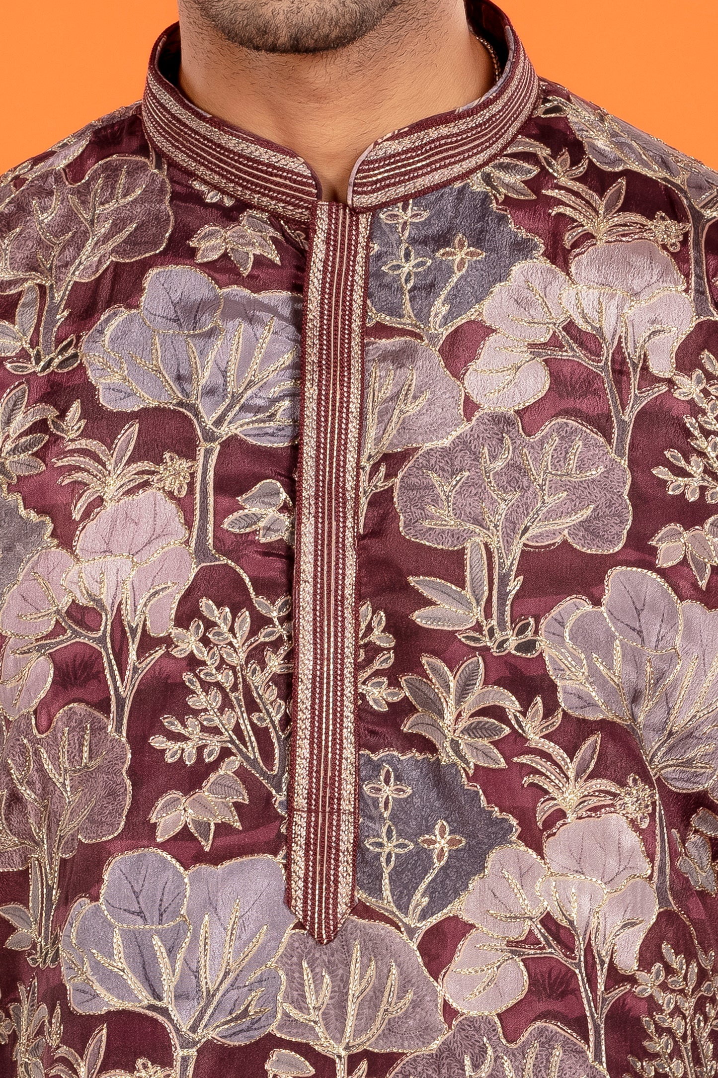 Zarham – Opulent Maroon Floral Brocade Kurta Patiala Set