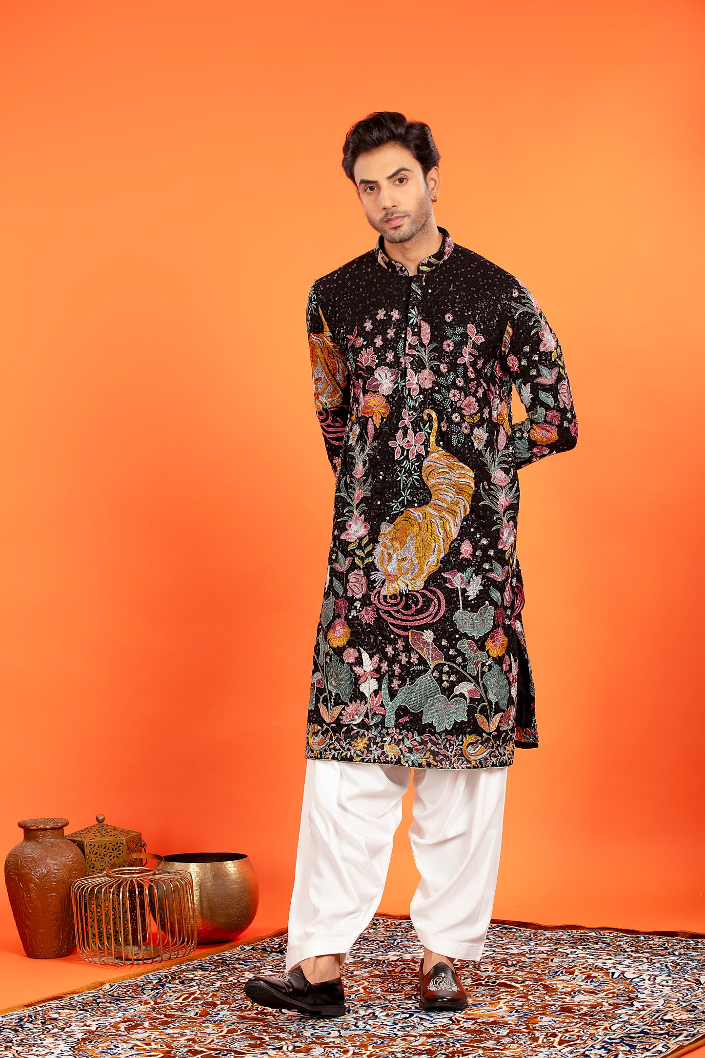 Arindam- Noir Majesty Embroidered Kurta with Patiala