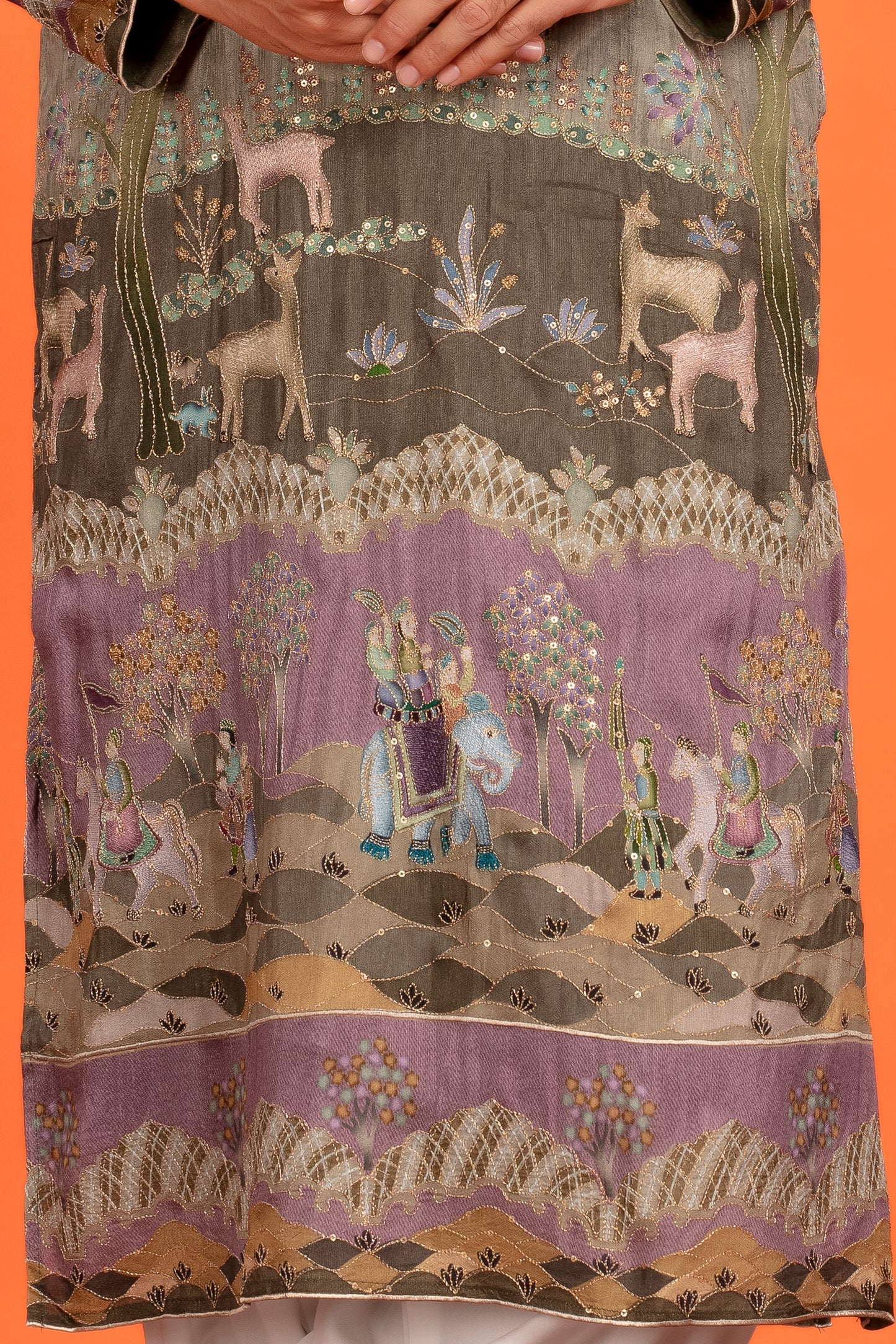 Vayun – Antique Olive Heritage Embroidered Kurta Patiala Set