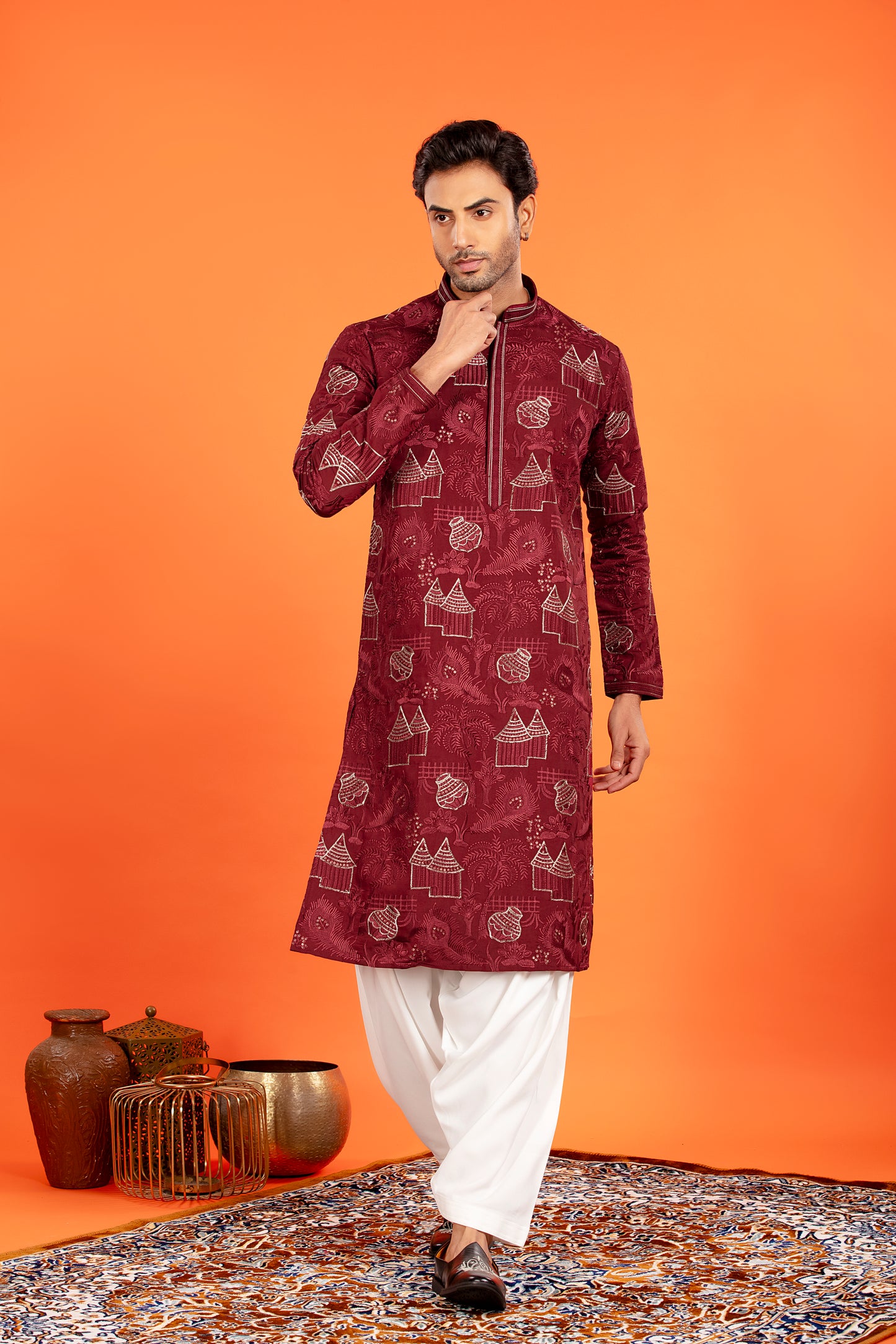 Aarvay – Crimson Maroon Heritage Kurta with Patiala