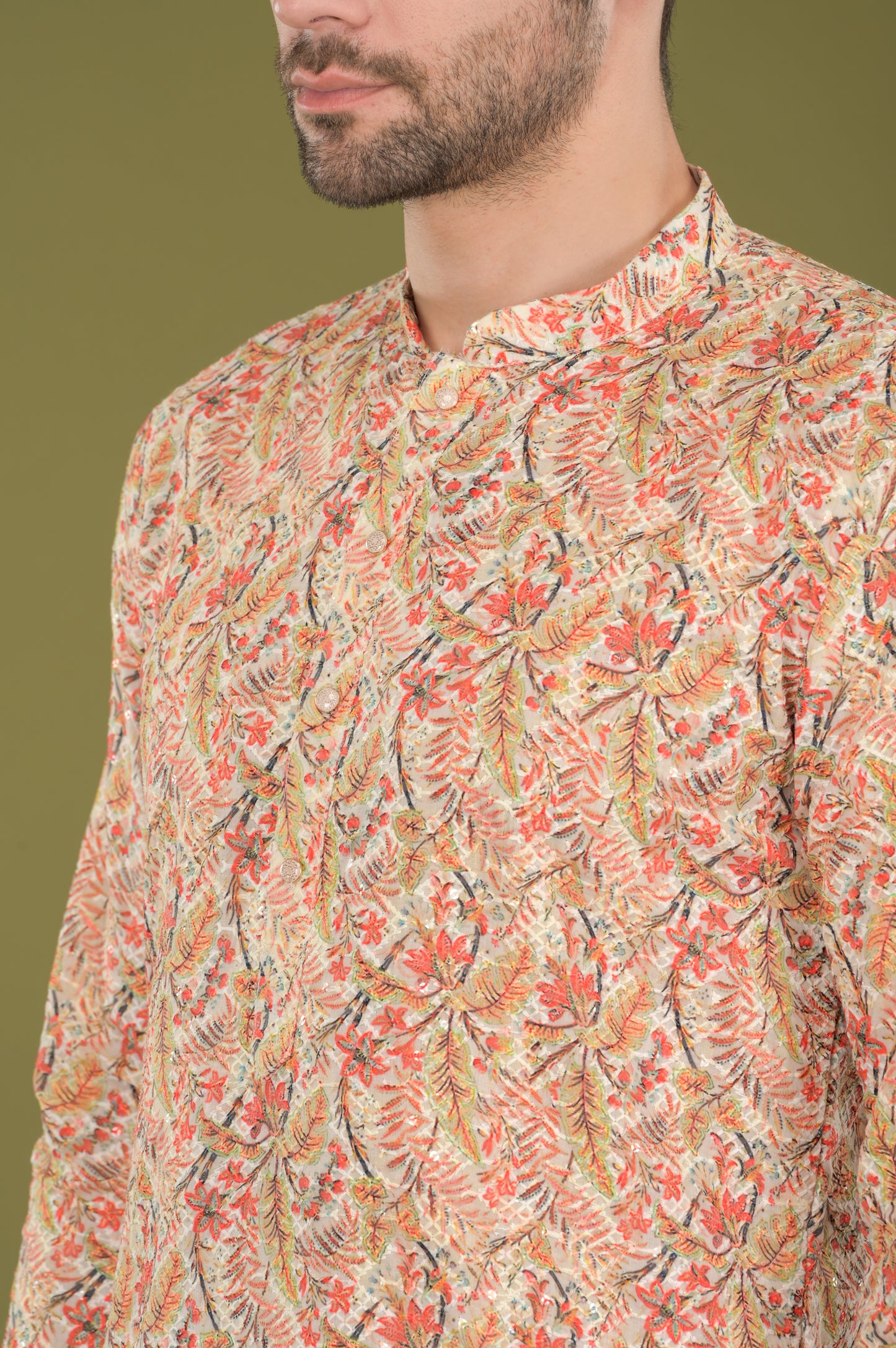 TARANG - Floral Bliss Embroidered Digital Print Kurta Set