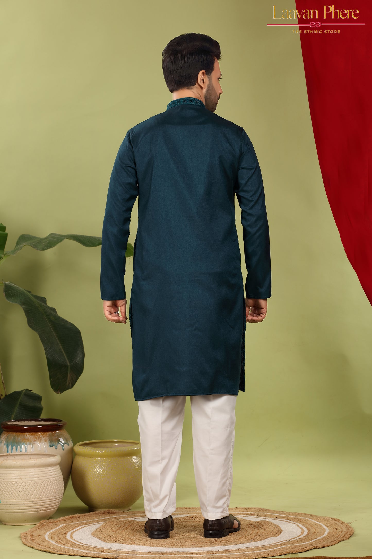 Tarash – Peacock Reign Teal Daaman Embroidered Silk Blend Kurta