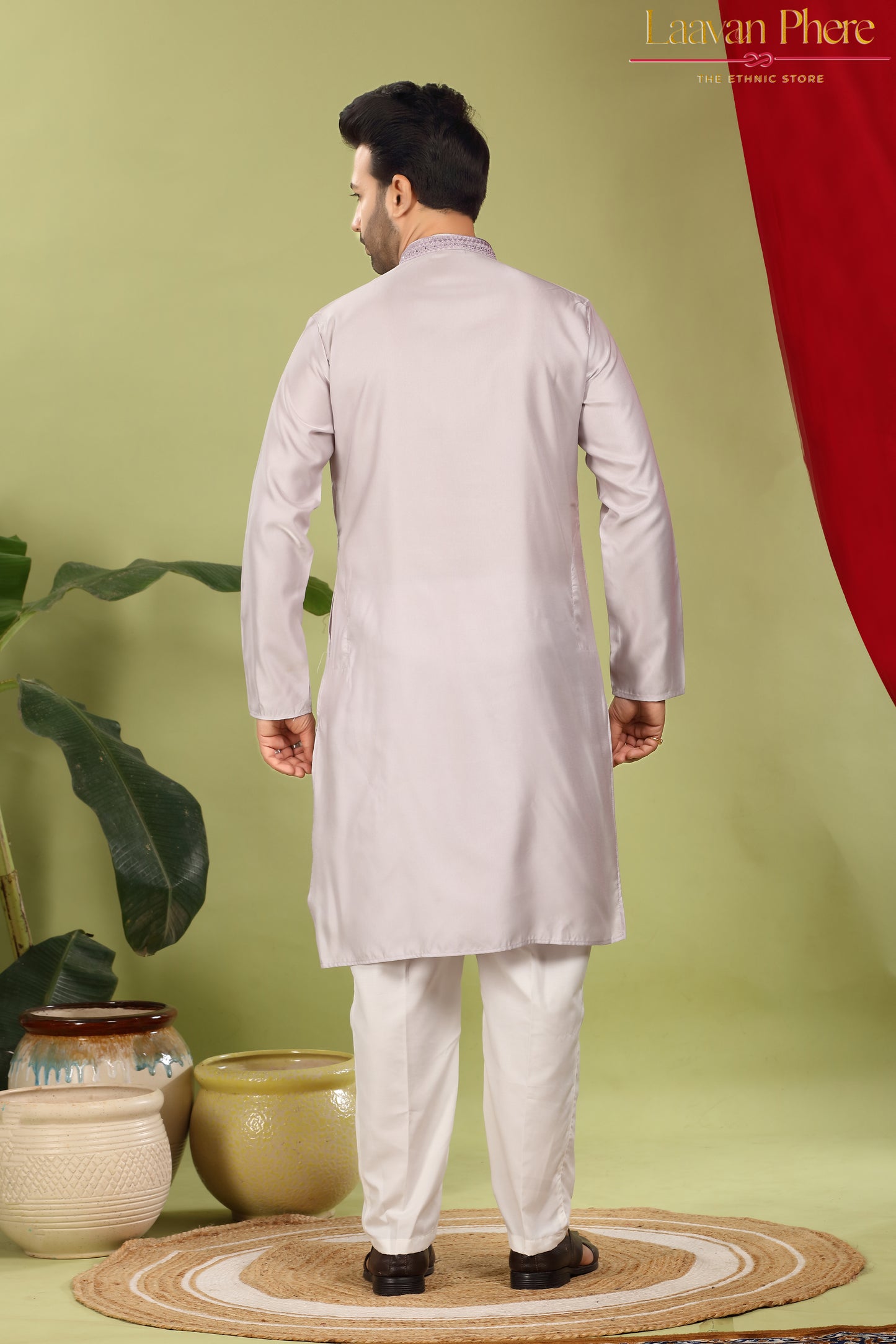 Savar – Lilac Mist Sequin Placket Embroidered Modal Silk Kurta