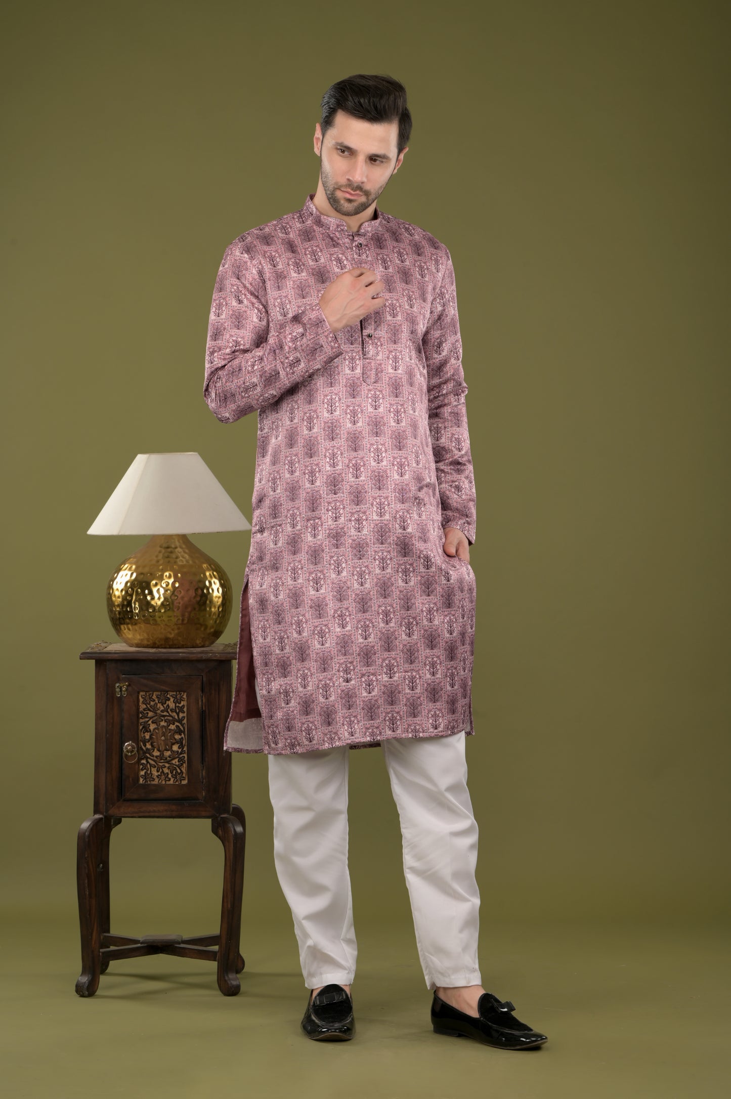 RIVAZ - Regal Mauve Tree Motif Kurta with Inner Lining