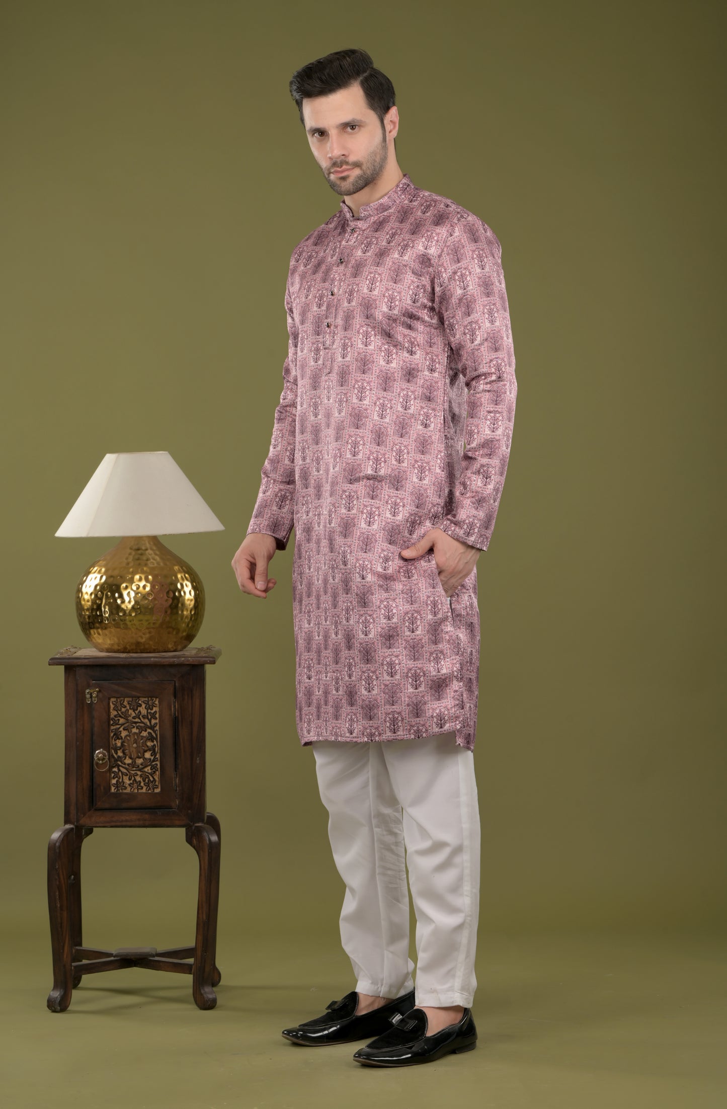 RIVAZ - Regal Mauve Tree Motif Kurta with Inner Lining