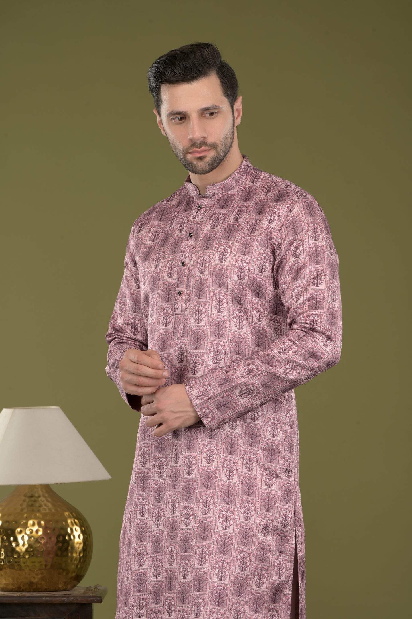 RIVAZ - Regal Mauve Tree Motif Kurta with Inner Lining