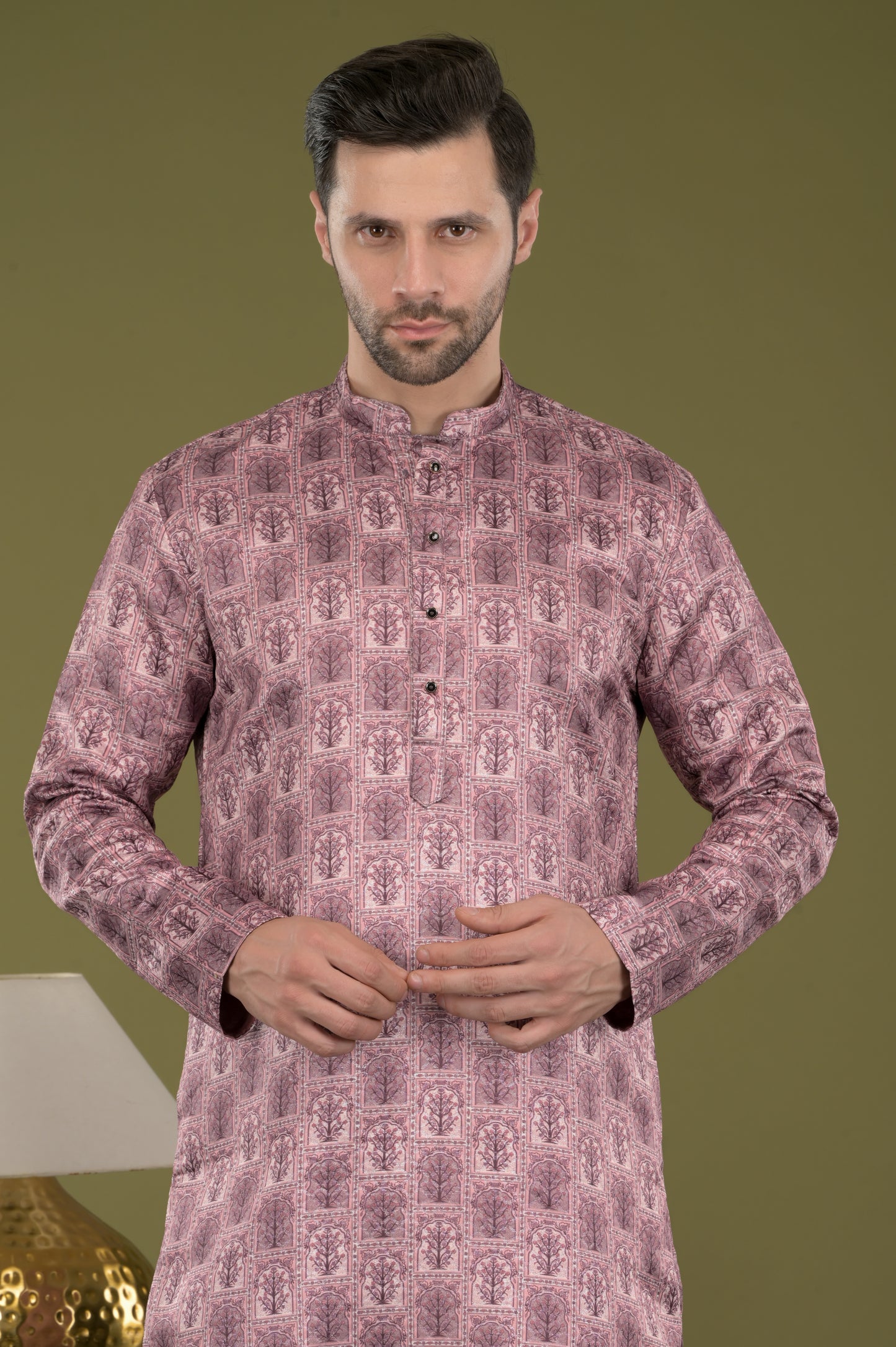 RIVAZ - Regal Mauve Tree Motif Kurta with Inner Lining
