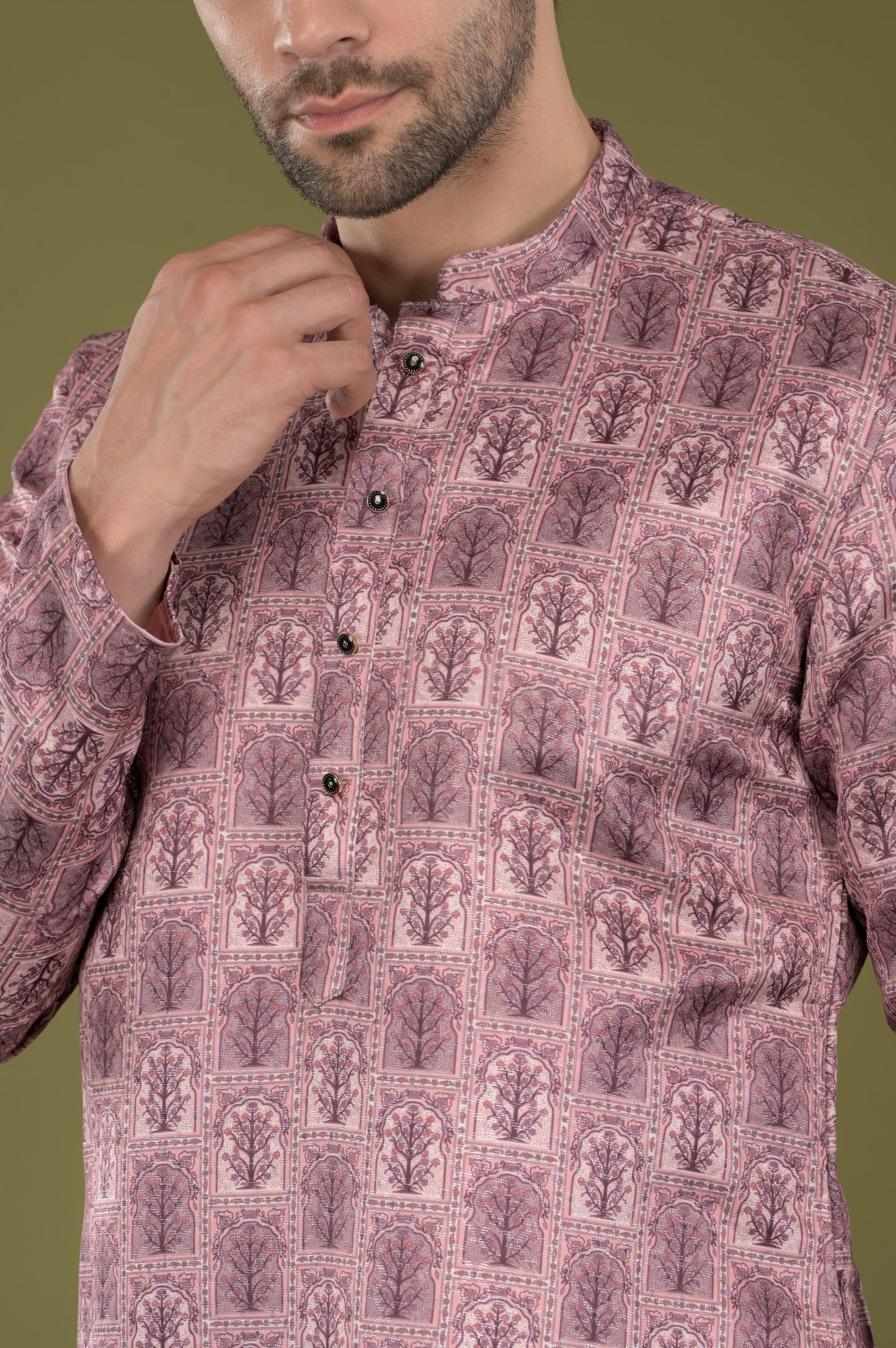 RIVAZ - Regal Mauve Tree Motif Kurta with Inner Lining