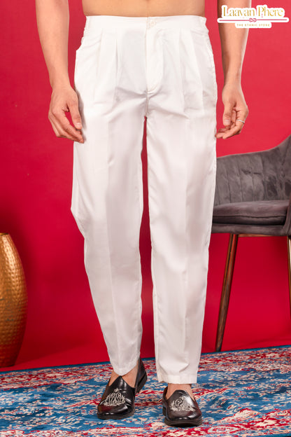 Pearl White Pleated Ethnic Pants