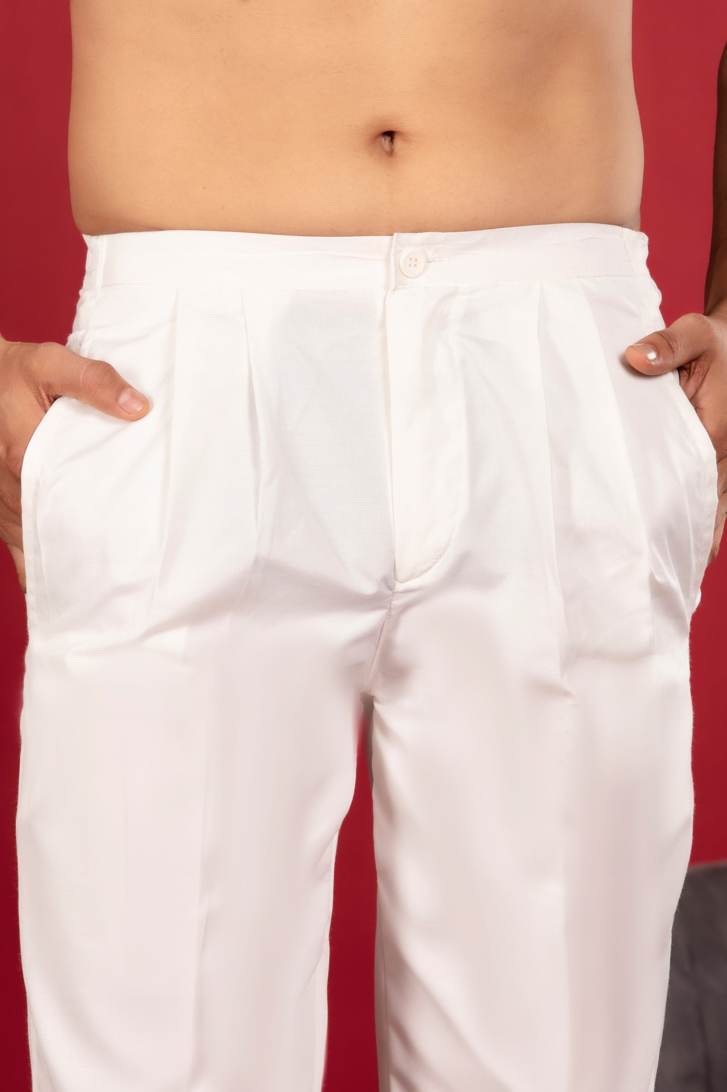 Pearl White Pleated Ethnic Pants