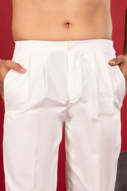 Pearl White Pleated Ethnic Pants