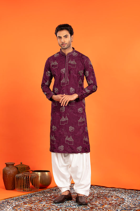 Aarvay – Royal Plum Heritage Kurta with Patiala