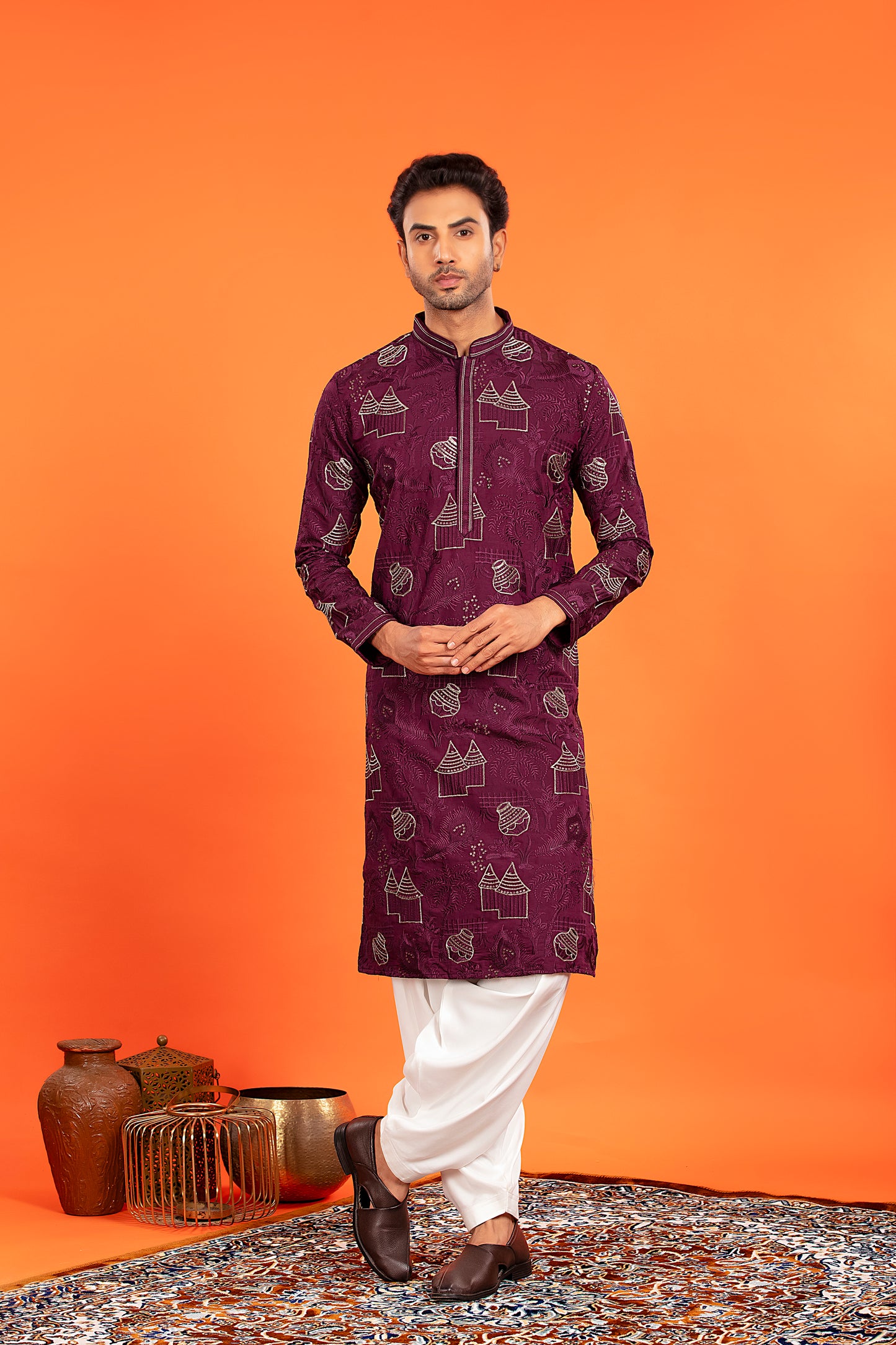 Aarvay – Royal Plum Heritage Kurta with Patiala