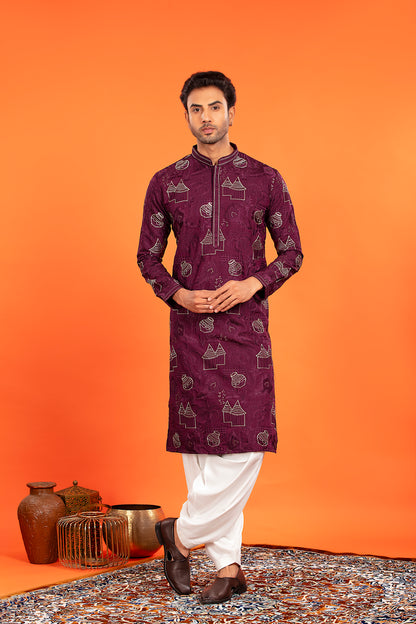 Aarvay – Royal Plum Heritage Kurta with Patiala