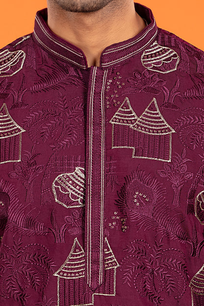 Aarvay – Royal Plum Heritage Kurta with Patiala