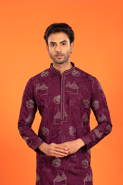 Aarvay – Royal Plum Heritage Kurta with Patiala