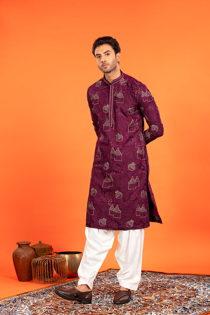 Aarvay – Royal Plum Heritage Kurta with Patiala