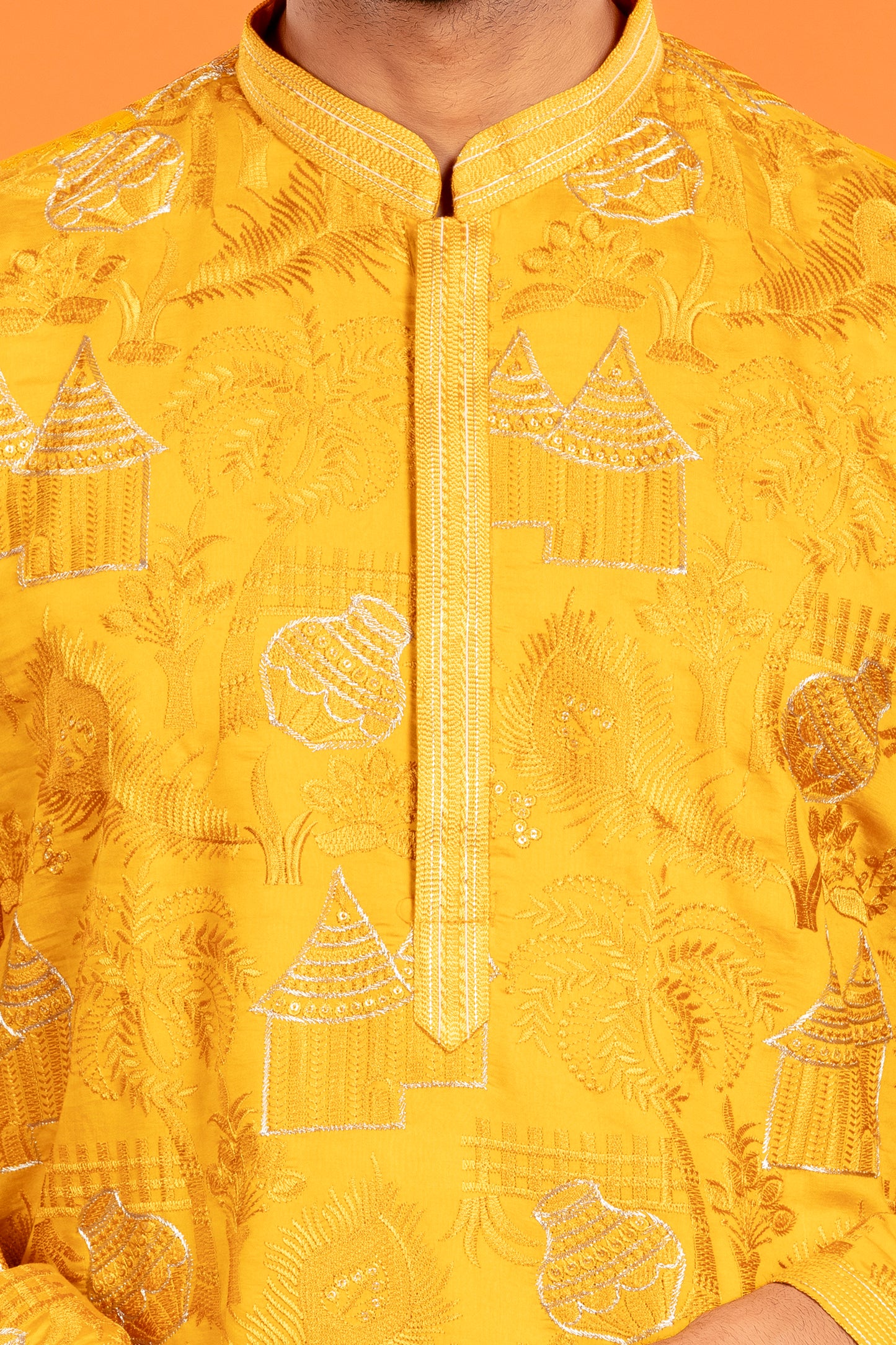 Aarvay – Golden Ochre Heritage Kurta with Patiala