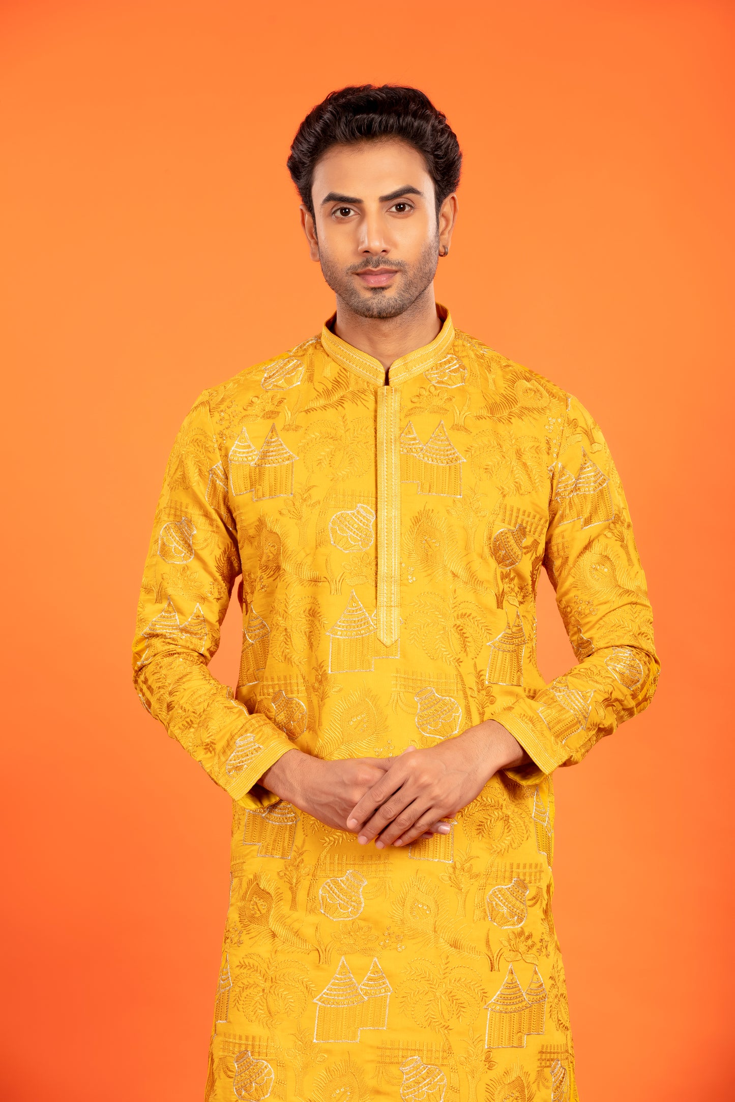 Aarvay – Golden Ochre Heritage Kurta with Patiala