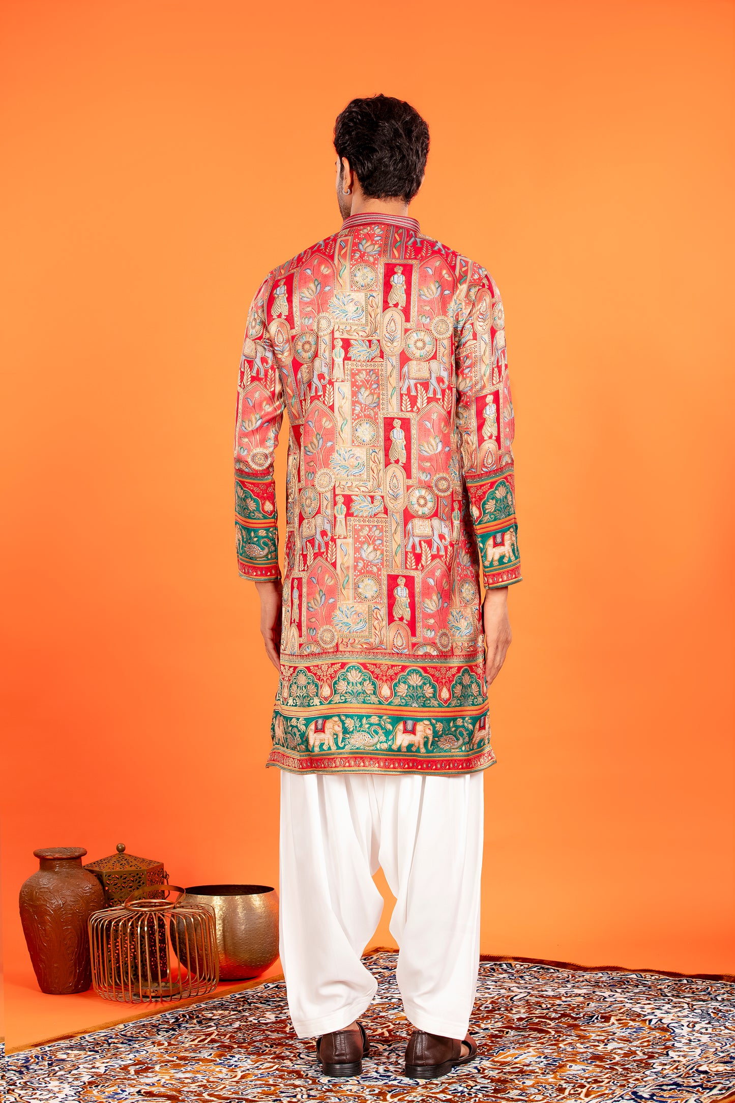 Zarqaa – Regal Red Banarasi Brocade Kurta with Soft Cotton Lining and Traditional Patiala