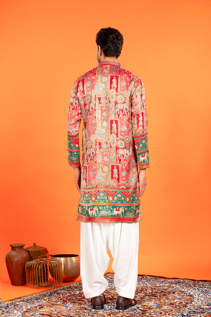 Zarqaa – Regal Red Banarasi Brocade Kurta with Soft Cotton Lining and Traditional Patiala