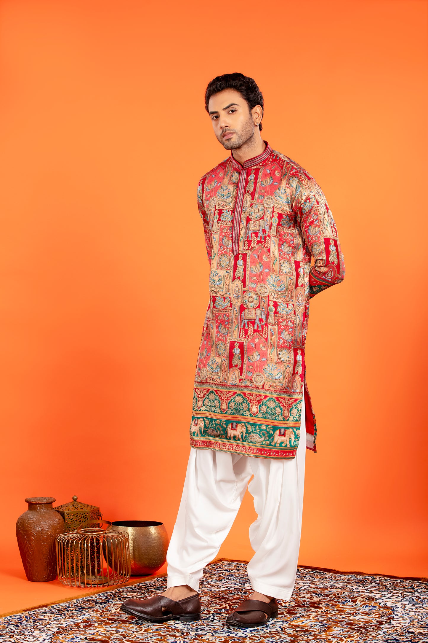 Zarqaa – Regal Red Banarasi Brocade Kurta with Soft Cotton Lining and Traditional Patiala