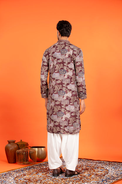 Zarham – Opulent Maroon Floral Brocade Kurta Patiala Set