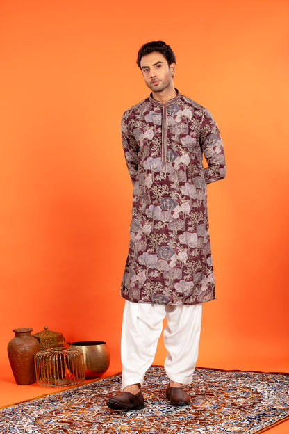 Zarham – Opulent Maroon Floral Brocade Kurta Patiala Set
