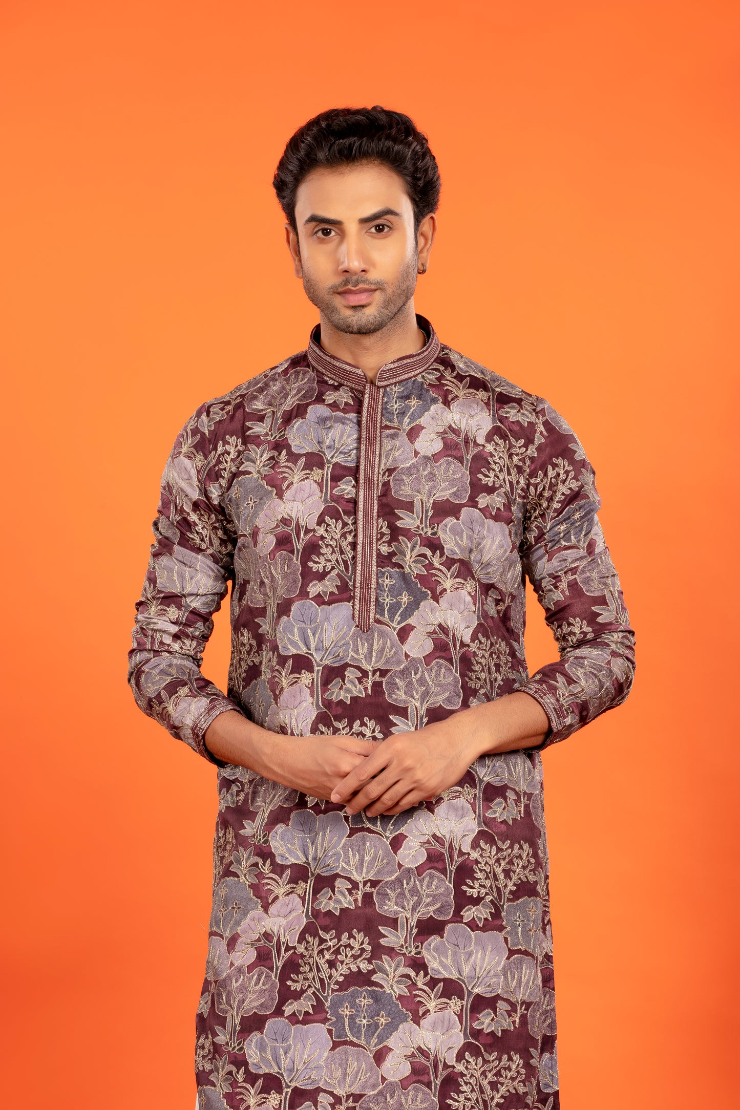 Zarham – Opulent Maroon Floral Brocade Kurta Patiala Set