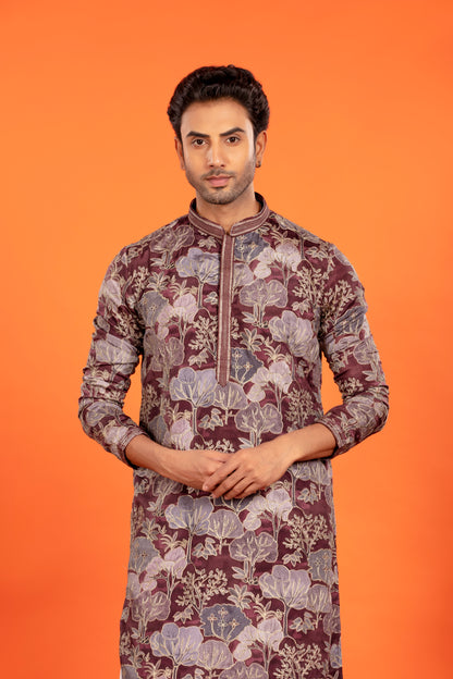 Zarham – Opulent Maroon Floral Brocade Kurta Patiala Set