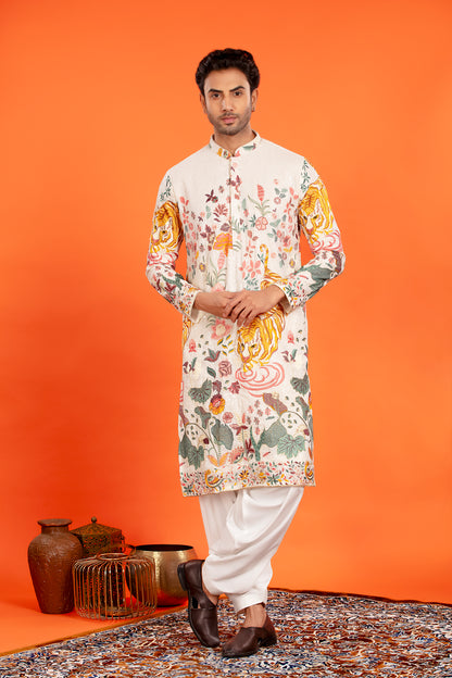 Arindam- Ivory Majesty Embroidered Kurta with Patiala