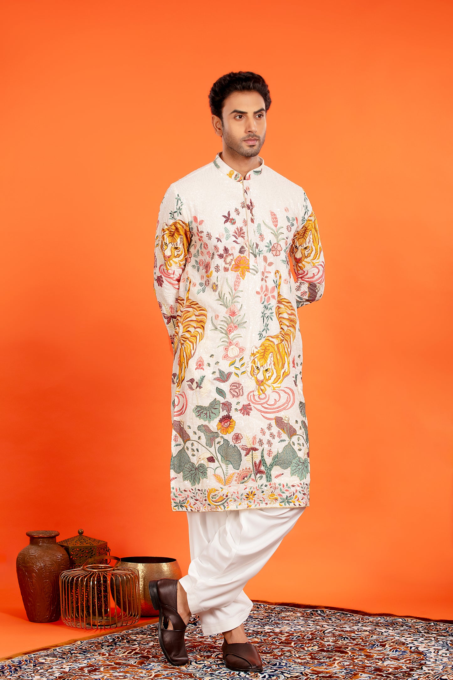 Arindam- Ivory Majesty Embroidered Kurta with Patiala