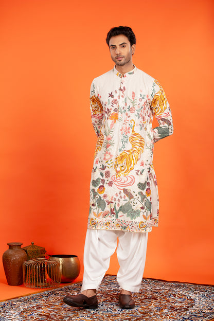 Arindam- Ivory Majesty Embroidered Kurta with Patiala