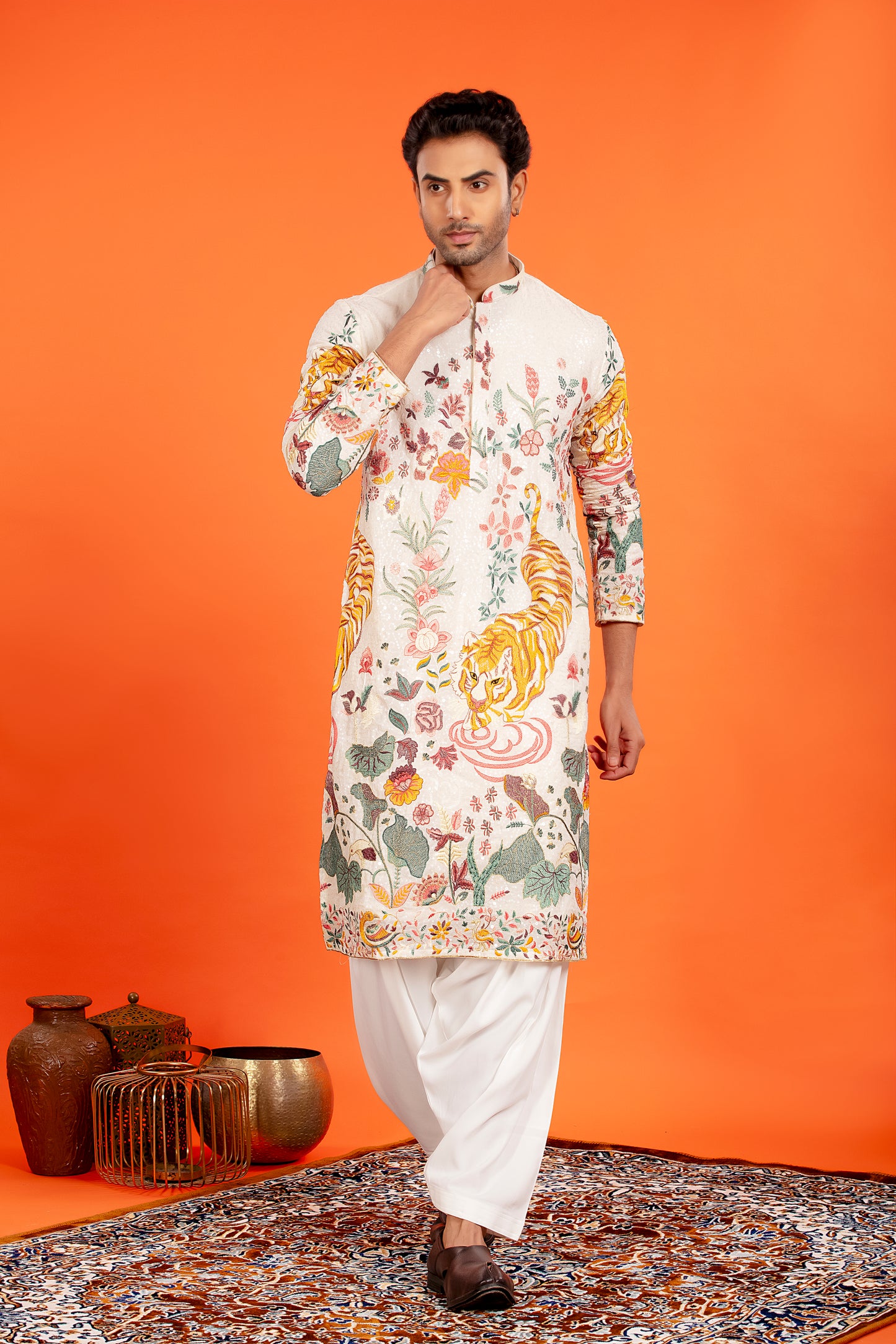 Arindam- Ivory Majesty Embroidered Kurta with Patiala