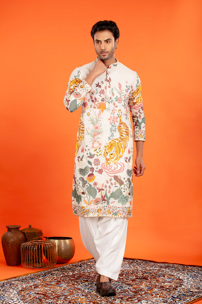 Arindam- Ivory Majesty Embroidered Kurta with Patiala