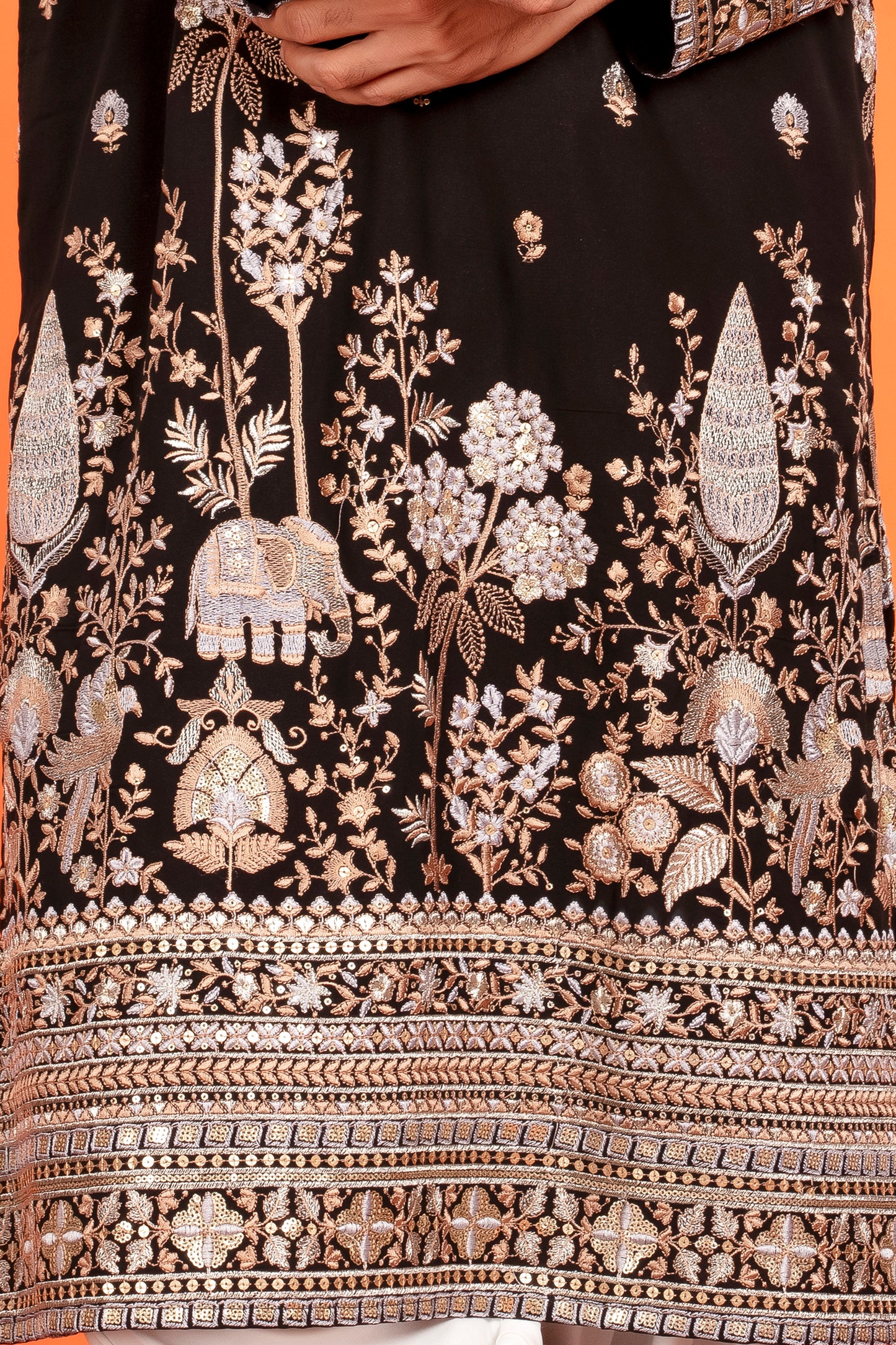 Rehansh – Regal Black Heritage Embroidered Kurta with Patiala