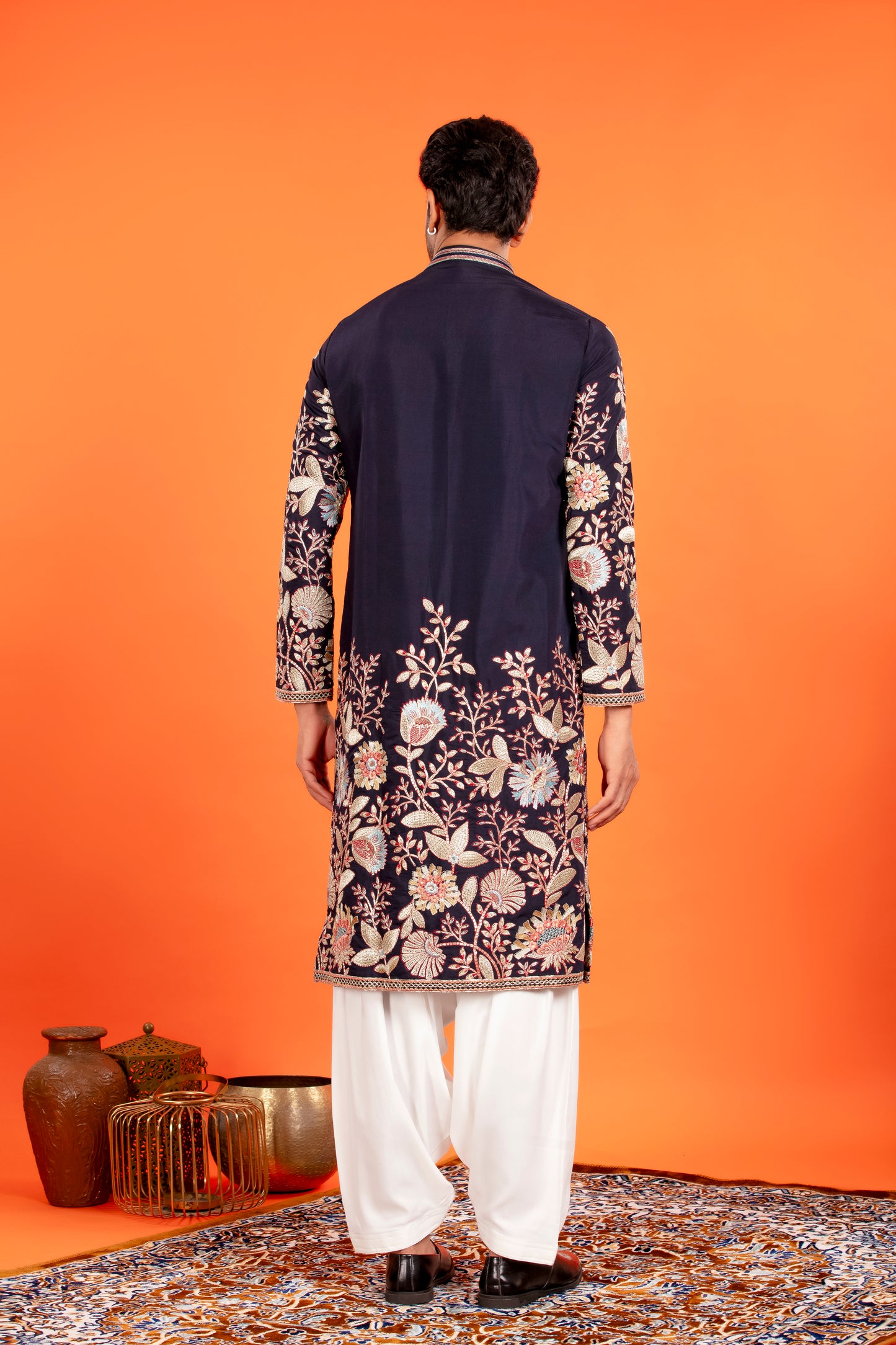 Aarosh – Midnight Blue Embroidered Kurta with Patiala