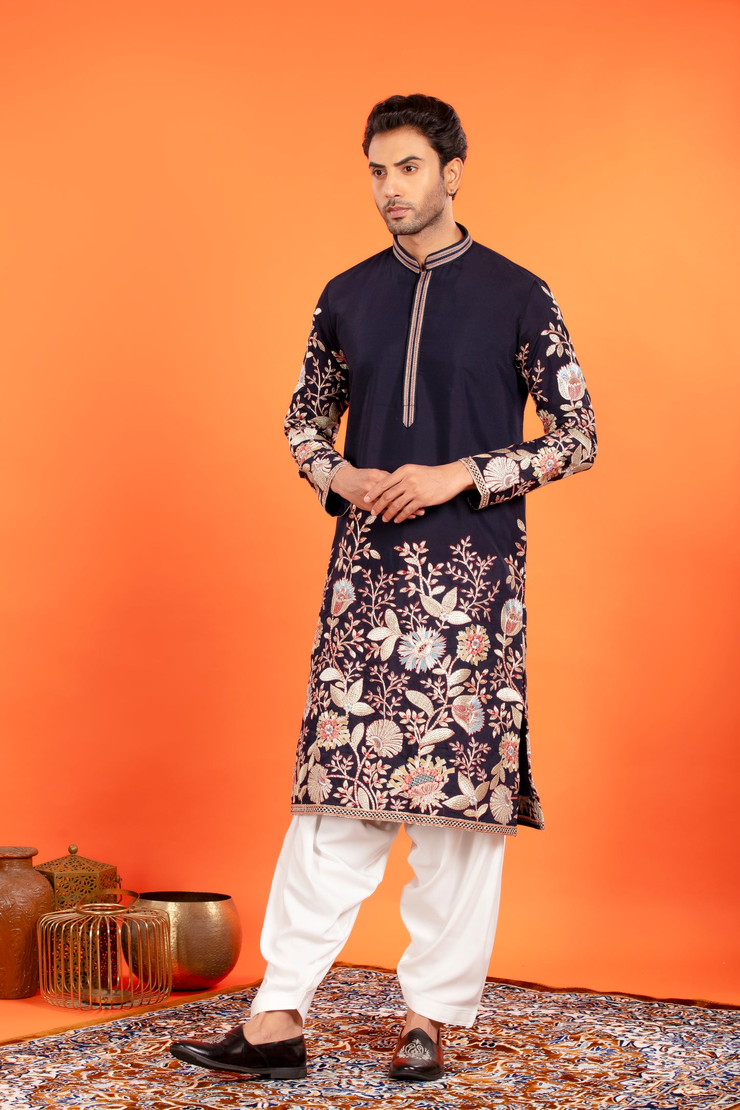 Aarosh – Midnight Blue Embroidered Kurta with Patiala