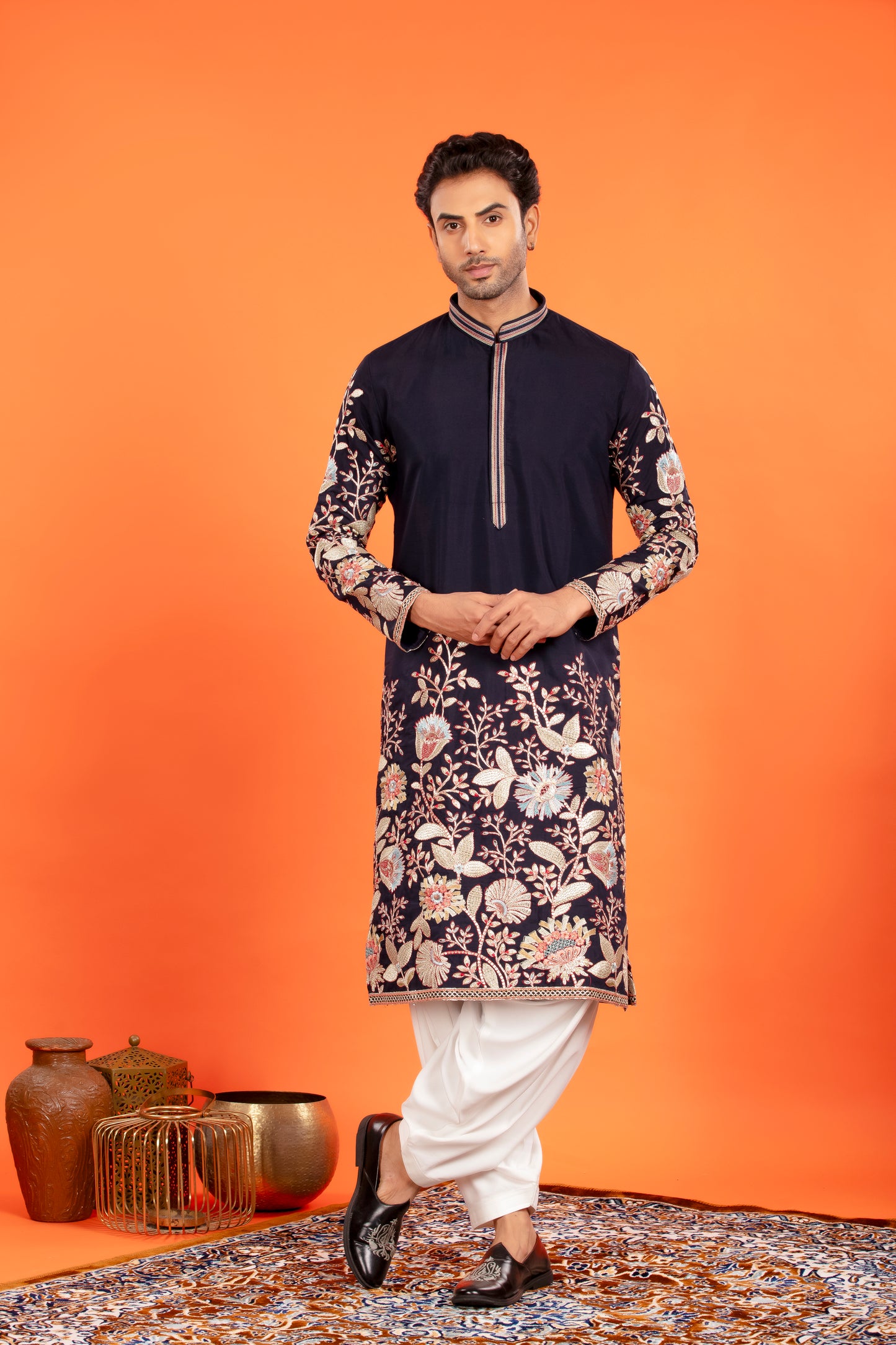 Aarosh – Midnight Blue Embroidered Kurta with Patiala