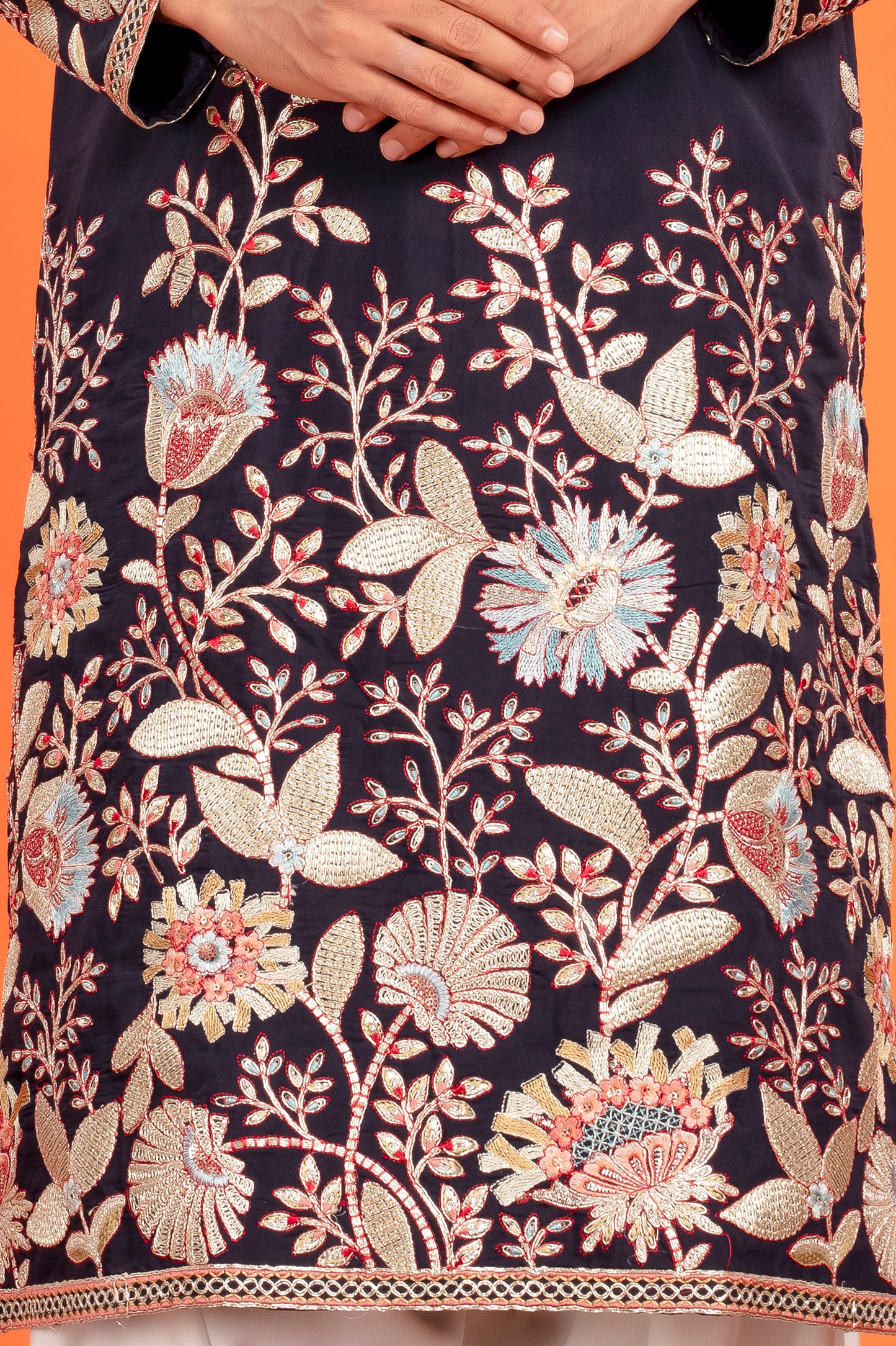 Aarosh – Midnight Blue Embroidered Kurta with Patiala