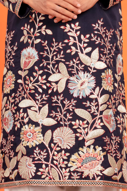 Aarosh – Midnight Blue Embroidered Kurta with Patiala