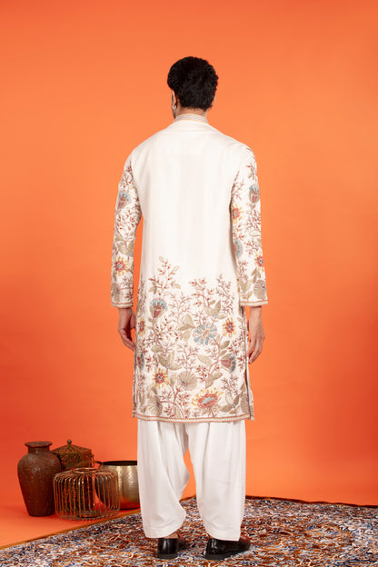 Aarosh – Ivory Embroidered Kurta with Patiala