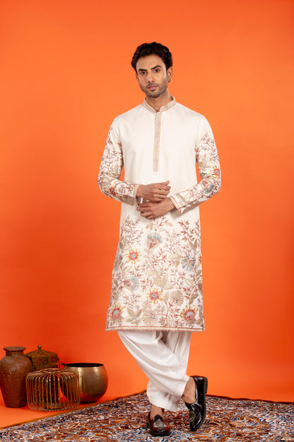 Aarosh – Ivory Embroidered Kurta with Patiala