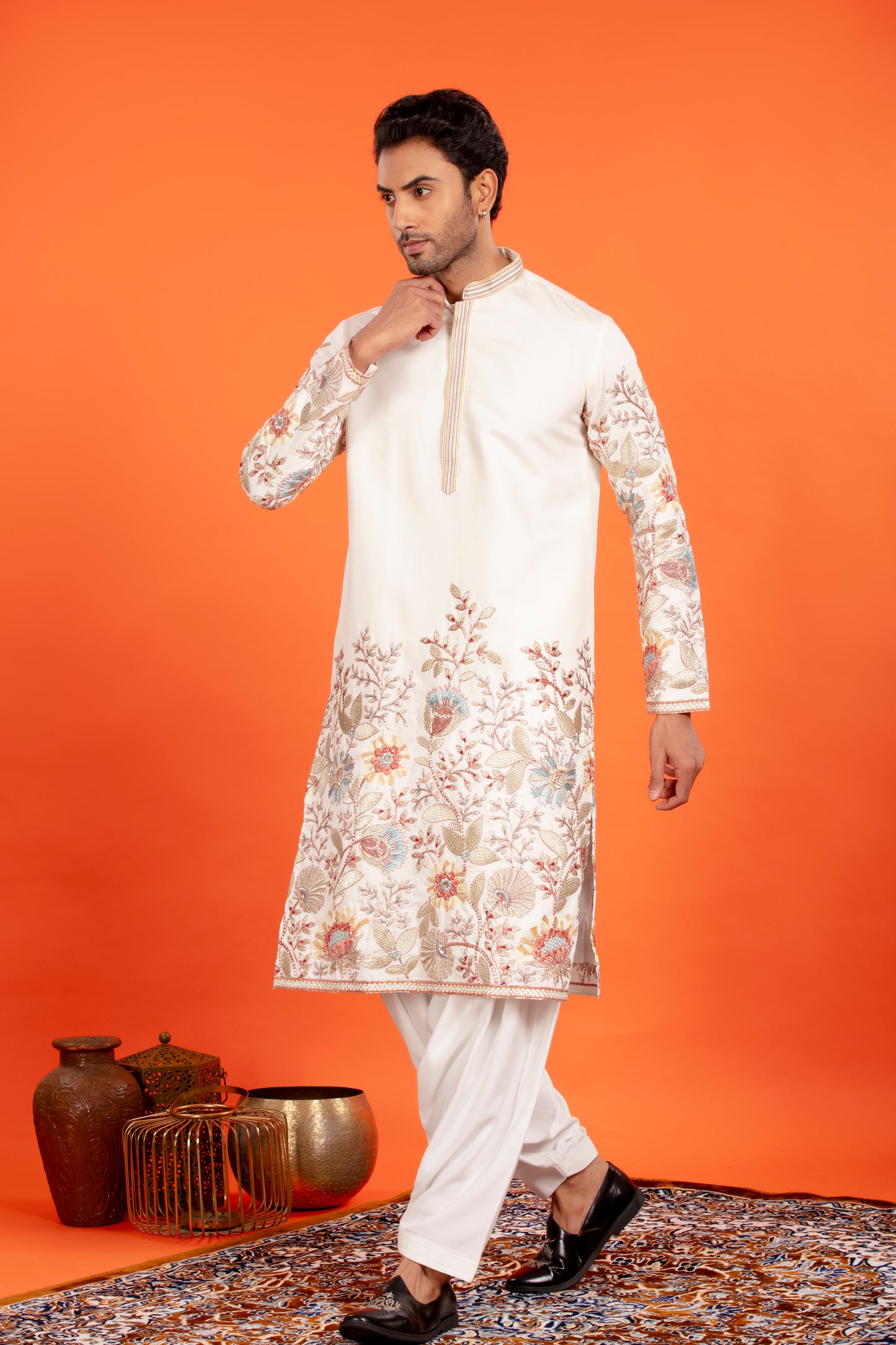 Aarosh – Ivory Embroidered Kurta with Patiala