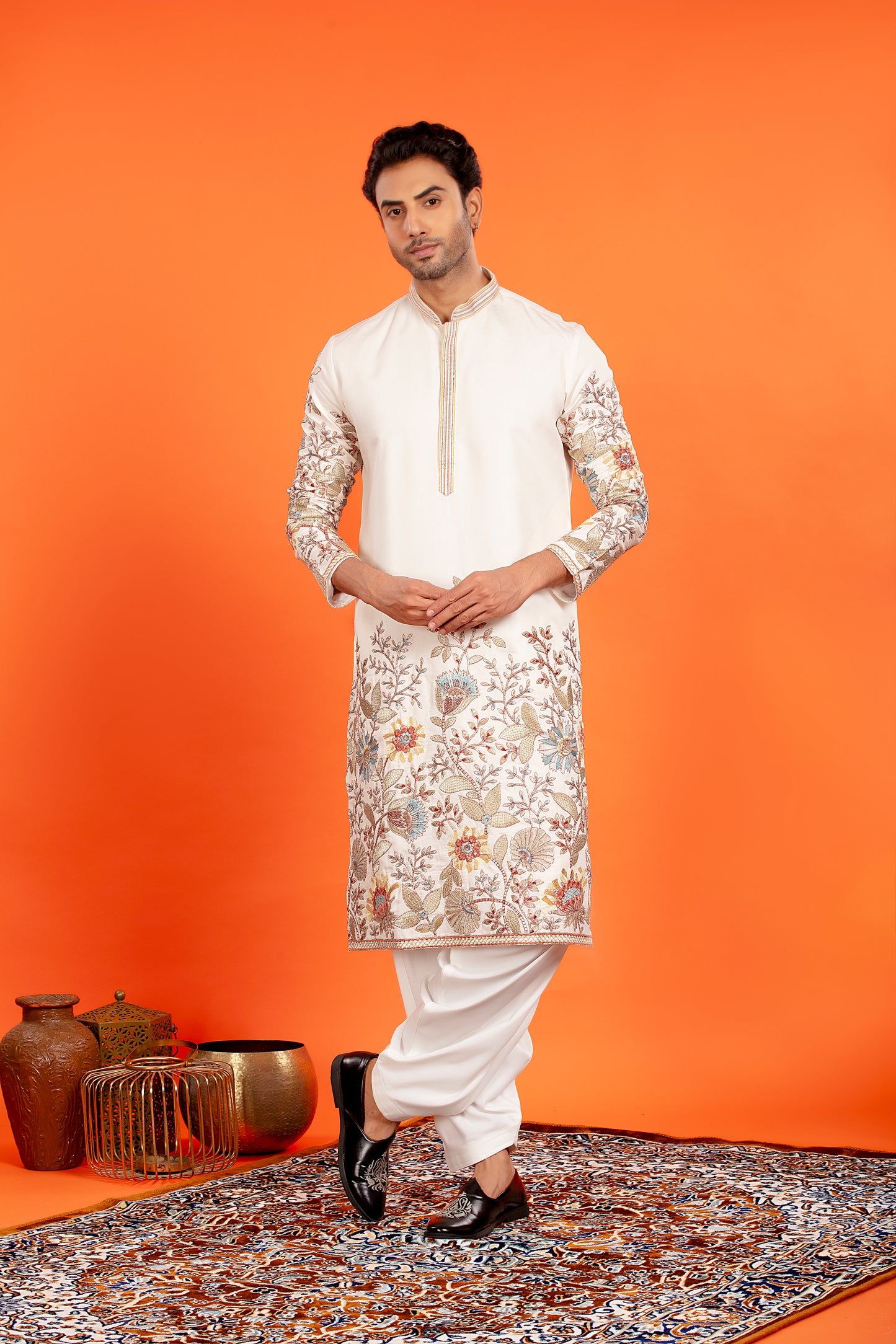 Aarosh – Ivory Embroidered Kurta with Patiala