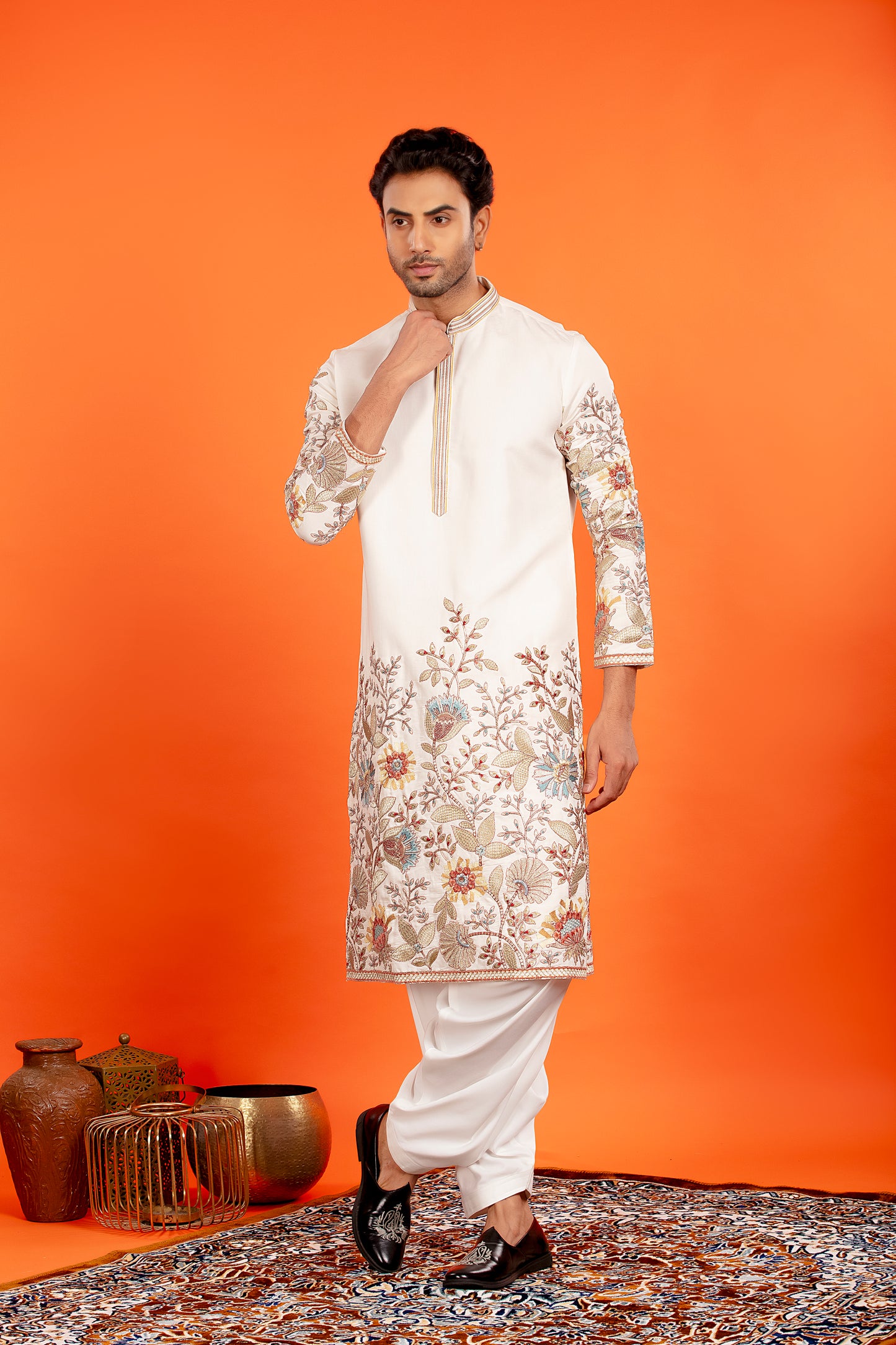 Aarosh – Ivory Embroidered Kurta with Patiala