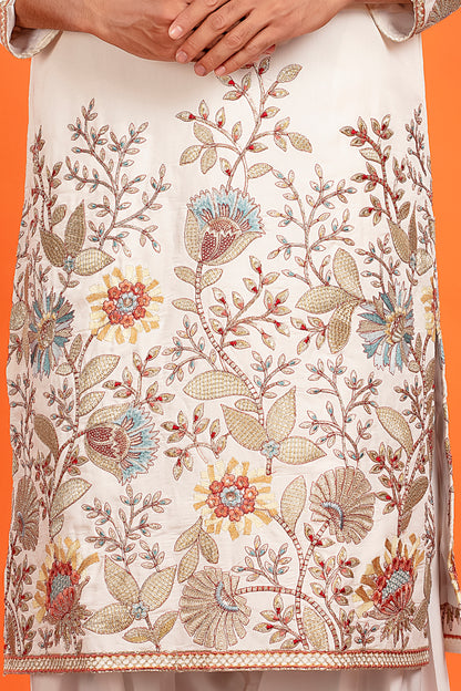Aarosh – Ivory Embroidered Kurta with Patiala