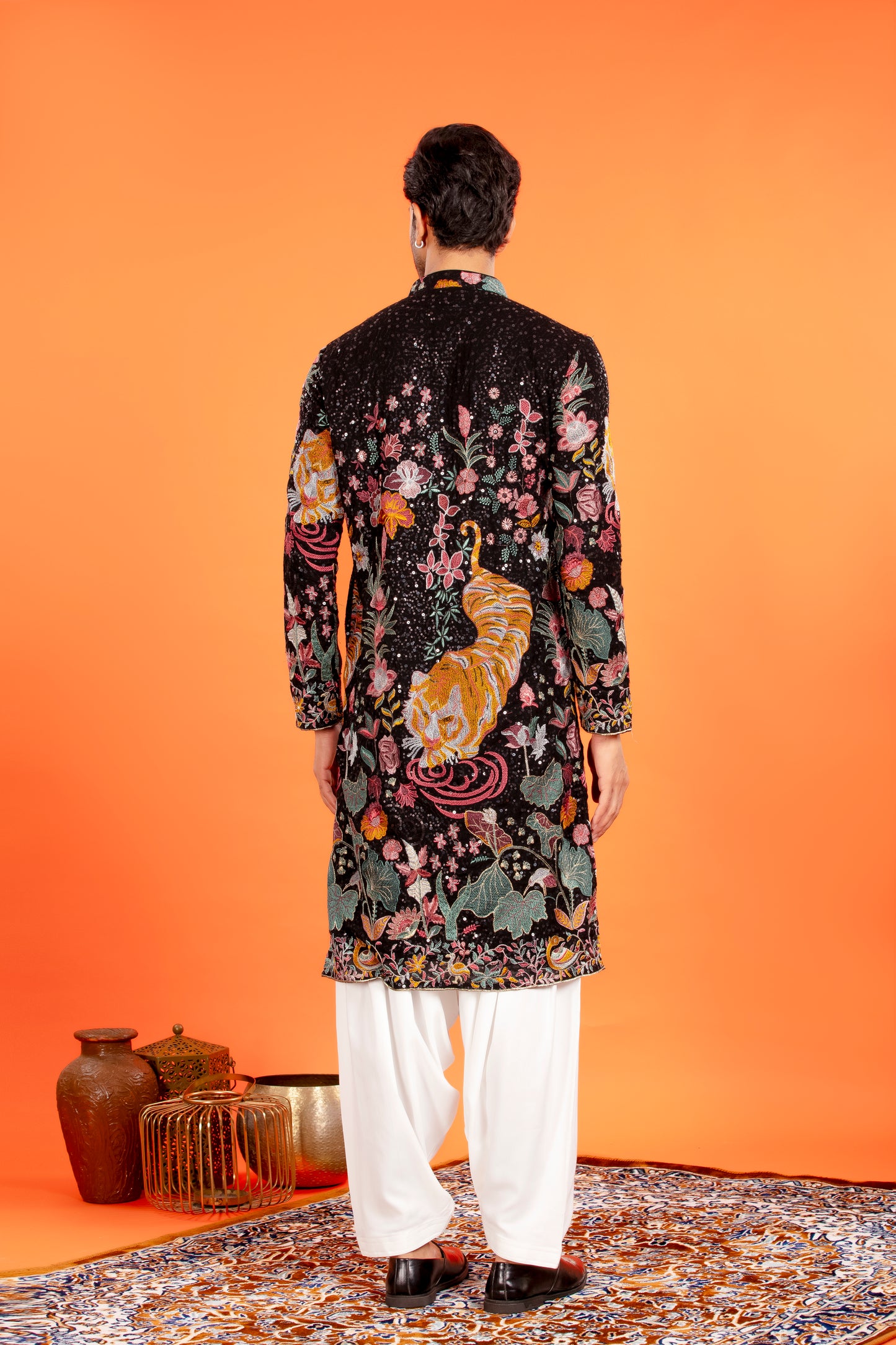 Arindam- Noir Majesty Embroidered Kurta with Patiala